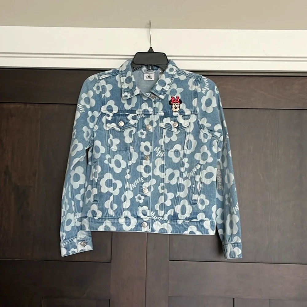 Disney Store Girls Minnie Mouse Floral Denim Jacket Size XL 14